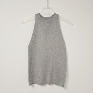 Kenneth Cole Tank Top Medium Jeweled Metallic Silver Ribbed Stretch Sleeveless